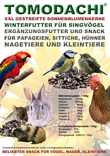 Sonnenblumenkerne extragroß, Vogelfutter, Vogelsnack, Wintervogelfutter, Energievogelfutter für Singvögel, Vogeldelikatesse, Wildvogelfutter, Tomodachi® Sonnenblumenkerne gestreift XXL, 5kg Sack