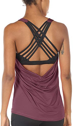 icyzone Women's Yoga Top with Built in Bra Workout Gym Shirt Sport Tank Tops