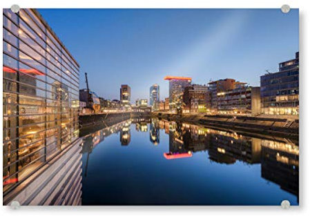 artboxONE Acrylglasbild 60x40 cm Städte Düsseldorf Medienhafen - Bild Düsseldorf Beleuchtung Düsseldorf