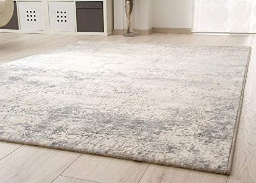 Steffensmeier Kurzflor Teppich Structured Shine | Wohnzimmer | Modernes Design | Vintage Grau Creme, Größe: 80x150 cm