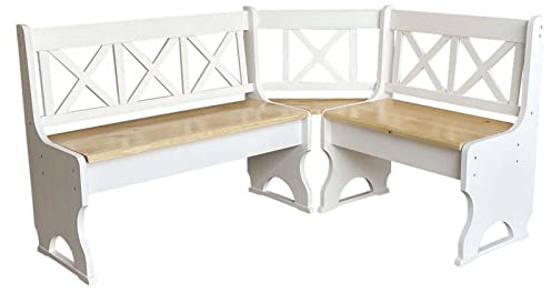 k koma Kiefer Eckbank MASSIVHOLZ Öko Weiss/Kiefer Lackiert- NEU (150 x 180)