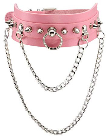 Eigso Nieten Leder Punk Choker Halskette für Frauen Männer Retro Rosa Nieten Rock Kette Halsband für Frau Mann