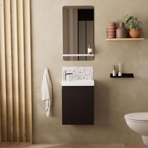 Handwaschbecken Lisa + Spiegel, Länge 40 cm, mit Ablage weiß
