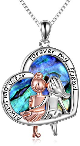 VONALA Collar con colgante en forma de corazón, plata de ley 925, con texto en inglés “Always My Sister Forever My Friend”, personalizable, Plata esterlina