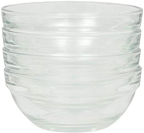 Set of 4 Stackable 3.5-Inch Serving/Mixing Prep Clear Glass Bowls.