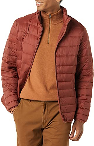 Amazon Essentials Men's Packable Lightweight Water-Resistant Puffer Jacket (Available in Big & Tall), Earth Red, L