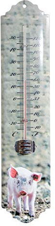Antikas - Tierthermometer, aus Eisen, Hellgrün Lackiert, Ferkel Motiv