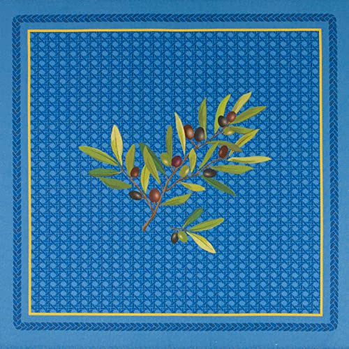 6 traditionelle Provence Servietten original von Tissus Toselli aus Nizza, 45 x 45cm, 100% Baumwolle, Nyons blau Oliven