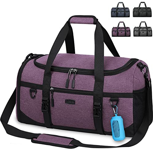 Lubardy Borsone Palestra Uomo Donna 55L Impermeabile Borsone da Viaggio Grande con Asciugamano Palestra e Scomparto Scarpe Duffel Bag Borsa Sportiva Nuoto Viola