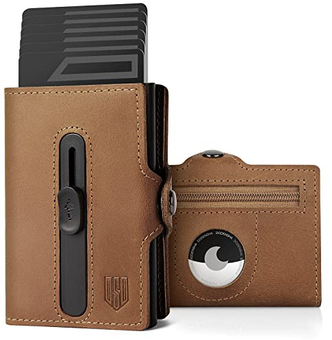 DODENSHA Airtag Kartenetui RFID Schutz Herren Geldbörse | POP UP Slim Wallet mit Münzfach | Kleine Kreditkartenetui Portmonee | Mini Portemonnaie | Geldbeutel für Herren Klein für 7+ Karten | Braun