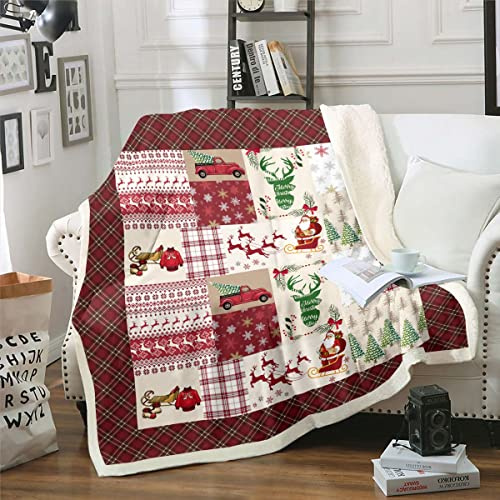 Schneeflocke Fuzzy Decke mit Hirschgeweih, Weihnachtsmann - Rustikaler Plüsch für Kinder & Teen - 229x229 Rot Schwarz Büffel Kariert
