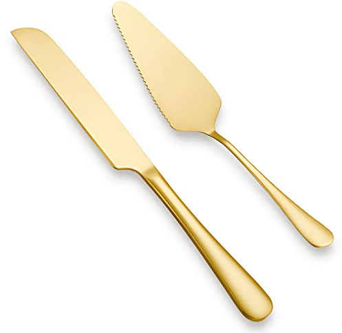 DUMING-IN Wedding Cake Knife and Server Set, Gold Stainless Steel Cake Pie Serving Set Gift Cake Cutting Set for Wedding, Birthday, Parties and Events