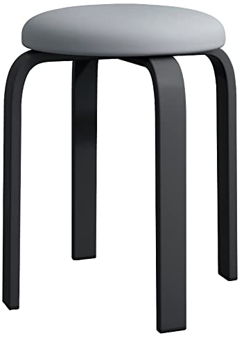 Balama Hocker Schwarz & Grau stapelbar gepolstert 45 x 31 x 31 cm aus Metall mit verstellbarem Bodengleiter und robustem wasserabweisenden & atmungsaktiven Stoffbezug