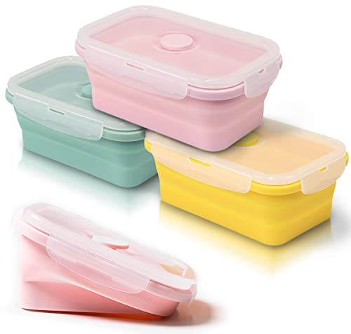 Faltbare Frischhaltedosen, 3 Stück Frischhalteboxen Silikon Zusammenklappbaren Container Brotdosen Food Storage Containers Freezer to Oven Safe for Camping, Hiking, Travel (551ML)