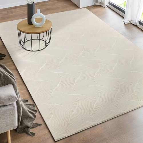 the carpet Rio - Moderner Kurzflor Teppich, weicher und pflegeleichter Anti-Rutsch-Teppich mit 3D-Optik, robust, für Wohnzimmer und Schlafzimmer, Creme, 140 x 200 cm