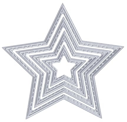 Rayher Stanzschablonen Stern, mit Steppnaht am Rand, Set 4teilig, Sterne 2,4 - 7,4 cm ø, für Papiergestaltung, Kartengestaltung, Scrapbooking und vieles mehr, Prägeschablonen, Stahl, 50284000