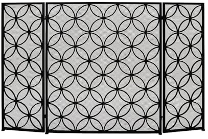 Funkenschutz Rechteckiger Kaminschirm mit geometrischen Mustern, 48 x 30, Schwarz Kaminzubehör