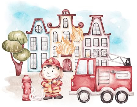 GRAZDesign Wandtattoo Feuerwehr Kinderzimmer & Babyzimmer mit Häuser, Wandaufkleber Junge für Kleinkinder, Wanddeko als Sticker - 38x30cm