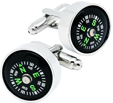 Jonwo Actural Working Compass Cufflinks for Men In Gift Case Round Funny Men's Cufflinks Jewelry for Wedding Party Business Birthday Anniversary Dress