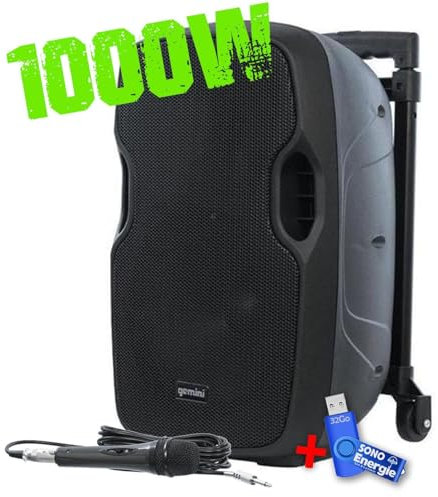 Enceinte Autonome Gemini AS 10 Togo sur Batterie avec Micro 1000 Watts USB/BT/AUX/SD