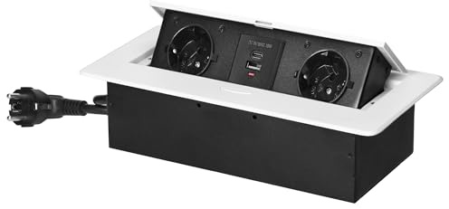 Miratic Schreibtisch Steckdose Tischsteckdose Versenkbar Modern Steckdose Versenkbar mit Flachem Rand mit Stromkabel 1,5 und 2x USB-Ladegerät (Typ A und C; 3,6A)