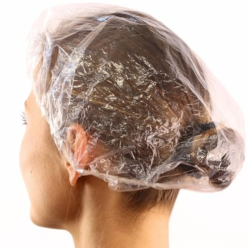 HausHeld® Duschhaube Damen I 100 x Shower Cap I Transparent Haarhaube I Einweg Duschhauben Groß, Badehaube, Haarhaube, Kopfhaube I Haarnetz Küche - Cover Hair, Hair Cap I Haube Haare Färben