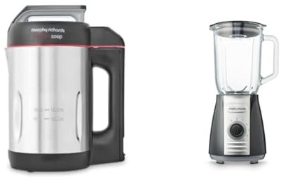 Morphy Richards 1.6L Sauté & Soup Maker, 4 Settings, Pause Function, LED Control Panel & Total Control Glass Jug Blender with Ice Crusher Blades, 5 Speed Settings