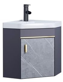 Fregadero de Cerámica Para Recipiente, Lavabo de Baño Montado En La Pared, Gabinete de Tocador de Baño de Esquina Pequeño, Para Espacios Pequeños, Diseño de Gabinete Montado en La Pared ( Size : 38*38