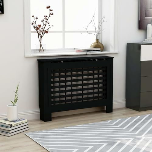 Rantry Radiator Cover Black 112x19x81 cm MDF, Radiator Cover Grill Shelf Cabinet, Heater Covers Modern Radiators Shelf, Hallway Decorative for Living Room 1438 Heating Radiator Accessories