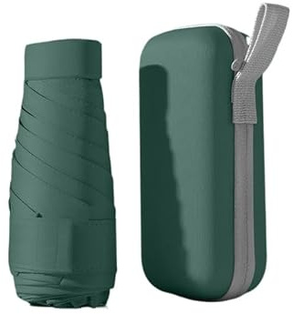 WULUN Kompakt paraply, 6 spröt paraply stormsäkert litet fickparaply vindsäkert UV-skydd ultralätt paraply vikbart reseparaply vikbart robust miniparaply för sol och regn, Mörkgrön, Klein