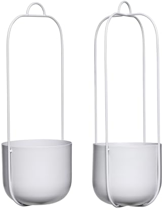 Dezain® - Hängetopf Joanna | Blumenampel aus Metall | für Kräuter, Blumen & Pflanzen | hängender Blumentopf ohne Loch im Boden | Schlichte Hängeampel | Pflanzentopf in Hellgrau | 2er Set