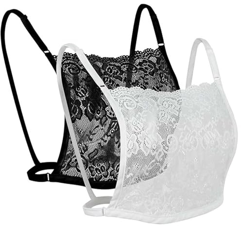 YEKEYI - Paquete de 2 camisolas con clip para colocar en el sujetador, pedazo de tela para cubrir con acabado de encaje, llevable para escotes bajos, Altoa única