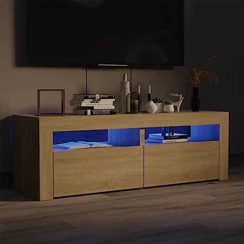Pxznbe Mobile TV Soggiorno Truciolato Rovere Sonoma 120x35x40 cm Stile Moderno Cabinet HiFi con Luci a LED Tavolo Porta TV Ampio Spazio di Stoccaggio per Lettore DVD Console di Gioco