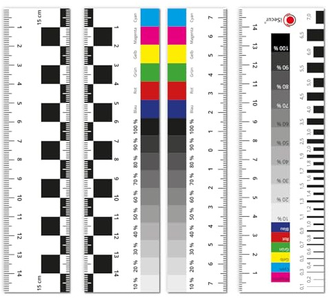 iSecur 4er Set Sachverständigen Lineal Magnetisch 15 cm - mag279 | mit Farbskala und Grauskala, Gutachter Dokumentationshilfe Spaltmaß Riss-Lineal, 2x Kontrast Lineal, 3x Farbskala + Grauskala