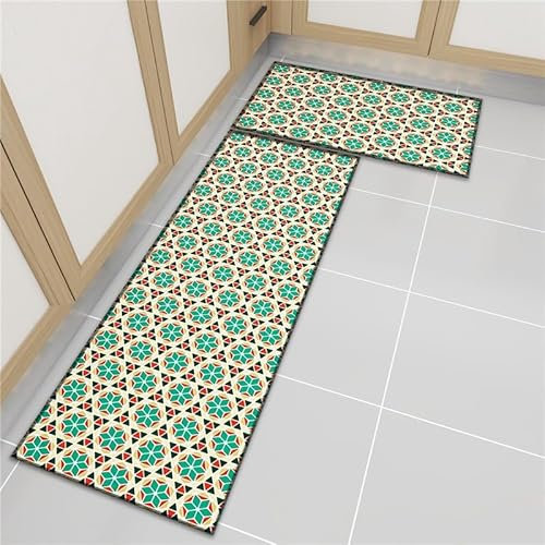 Küchenteppich Grüner Stern Küchenläufer,Teppich Für Küchenteppich Waschbar rutschfest, Fussmatte Aussenweich Und Superabsorbierend Waschbar In Waschmaschine 40X60+40X120