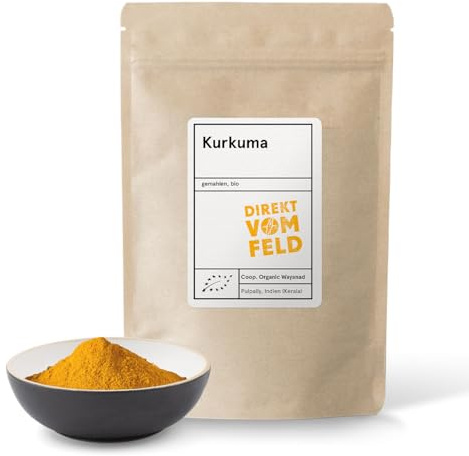 Direkt vom Feld® Kurkuma | Die gelbe Wunderknolle | aus Mischkulturen in Wayanad | BIO gemahlen | 1kg Vorratspackung