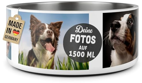 PR Print Royal Hundenapf personalisiert zum selbst gestalten mit Foto-Collage für 5 Fotos - Wassernapf, Fressnapf Hund - Geschenke für Hundebesitzer | Edelstahl, rutschfest 1500 ml
