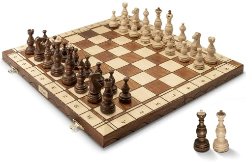 Wegiel Legate Luxury Wooden Chess Set for Adults and Kids - 18 Inch Handcrafted from Premium Beech and Birch Wood - Unique Folding Design with Chess Piece Storage