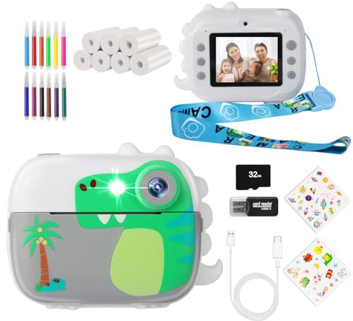 ARNSSIEN Sofortbildkamera Kinder, Kinderkamera Spielzeug mit HD Video für Kinder im Alter von 3-12, Weihnachten Geburtstag Festival Geschenk für Mädchen Jungen, 7 Rollen Sofortbildpapier&32GB Karte,M3