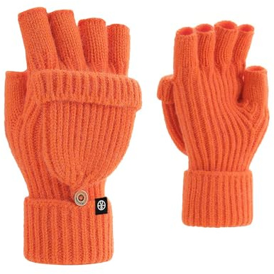 BrightGlow Fingerlose Handschuhe Herren und Damen Winterhandschuhe Gestrickte Handschuhe mit Flip Winddicht Touchscreen Handschuhe Ohne Finger Handschuhe Thermal Gloves