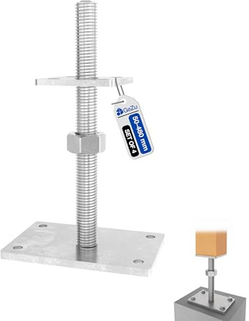 GeZu Impex Support de poteau Galvanisé à chaud Lot de 4 100 x 100 mm hauteur reglable platine bois pied poteaux clôture