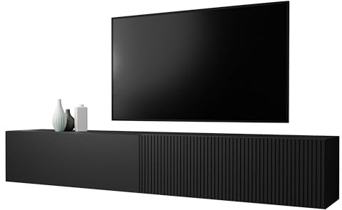 Mirjan24 TV Lowboard Cholon 200, Griffloses Öffnungssystem, 2 Klappe/Tür, TV Board Sideboard, Unterschrank, Fernsehschrank, TV Tisch, Fernsehtisch (Schwarz)