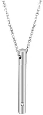 Skcess Damen Kette Edelstahl, Damen Halskette Silber Zylinder mit Zirkonia Weiß Halsketten mit Anhänger 50cm