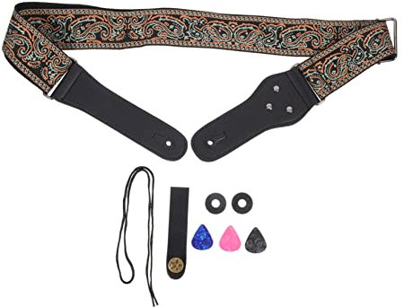 QUMIIRITY Praktischer Gitarrengurt Set Mit Zubehör Verstellbar Rutschfest Strapazierfähig Gitarre Und Akustikgitarre Militärgrün Mit Braunem Stickmuster Für Auftritte Und Outdoor-events