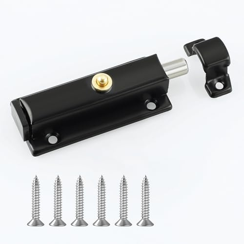 Mooche Verrou Porte Interieure, 8.3 CM, Serrure de Porte avec Bouton Noir | Serrure de Porte Automatique pour Portes de Sécurité, Meubles, Armoires