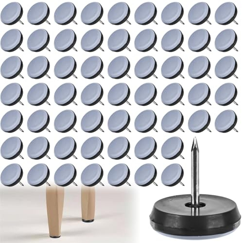 60 feltrini per mobili da 22 mm, con chiodo, in teflon, rotondi, politetrafluoroetilene (PTFE), per piastrelle, pavimenti in parquet. Da montare su tavolo, sedia o divano (grigio-blu)