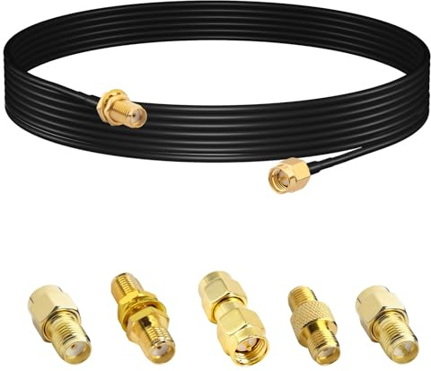 YILIANDUO Câble SMA Mâle-Femelle 5m + 5 Adaptateurs SMA/RP-SMA pour Antenne | Câble Rallonge Antenne SMA basse perte, pour WiFi Antenne, GPS, Ham radio, caméras, routeurs et IoT.