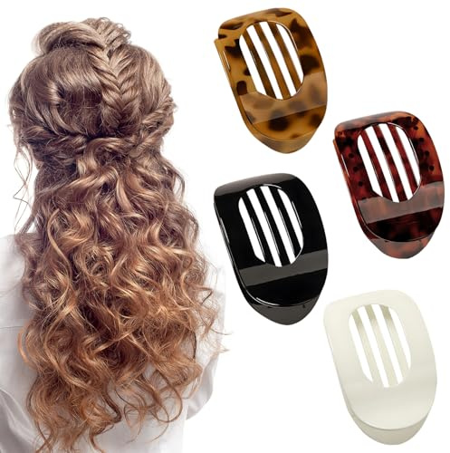YAWYO Lot de 4 Pinces à Cheveux Plates, Design incurvé, Maintien sûr, Dents intérieures Solides, Pinces latérales pour Femmes et Filles, imprimé léopard et Couleur Unie