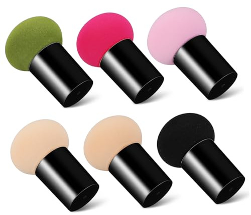 minkissy 6pezzi Spugnette per Trucco Forma di Fungo Spugne per Trucco Rondonde Spugne per Cipria Applicatori per Portatili Strumenti per Fondotinta