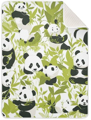 Amooorous Juego de cobijas suaves de dibujos animados con diseño de hojas de panda para bebé, para guardería, cochecito, cuna, 30 x 40 pulgadas